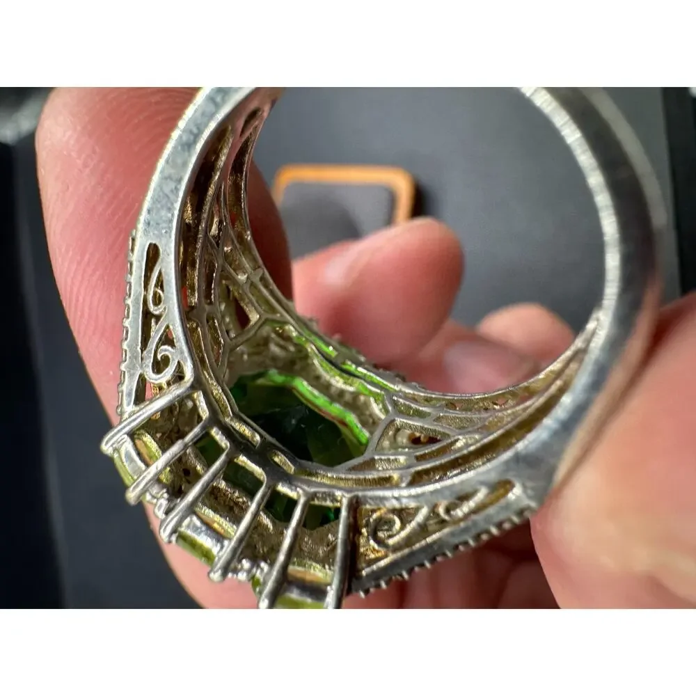 Chuck Clemency Sterling Silver 925 Gold Vermiel Peridot Cluster Ring Sz 10.25